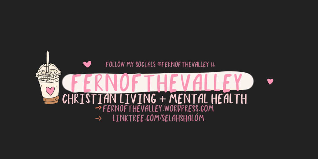 Fern of the Valley” blog card in a cute handwritten font linking to social media, Christian mental health blog branding