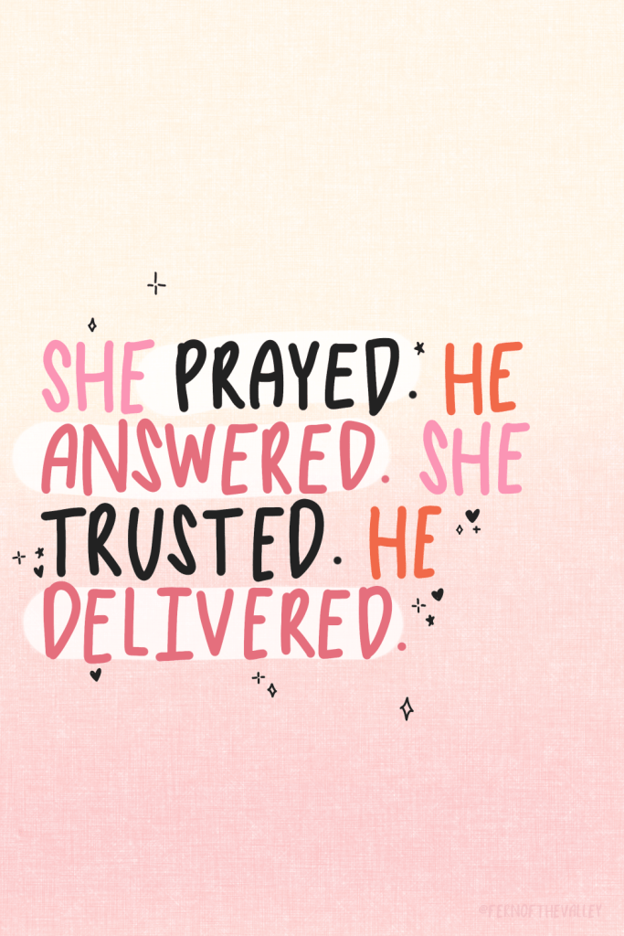 Cute cream and pink Christian quote image with the words ‘She prayed, He answered.’ Girly, chic, and inspirational design, perfect for faith-based home decor, phone wallpapers, or printable digital art.