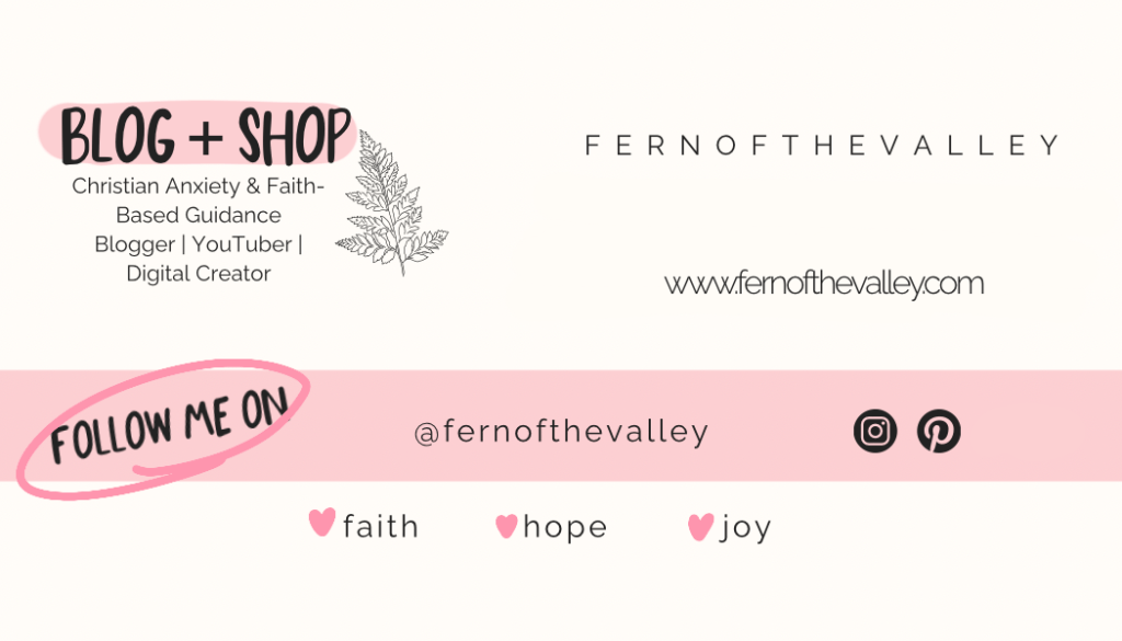 Fern of the Valley Christian blog and shop banner: Offering faith-based guidance for anxiety, God’s rest, comfort, and peace through Bible verses and prayer. Follow @fernofthevalley on Instagram and Pinterest for hope, joy, and encouragement in Christ. Visit www.fernofthevalley.com.