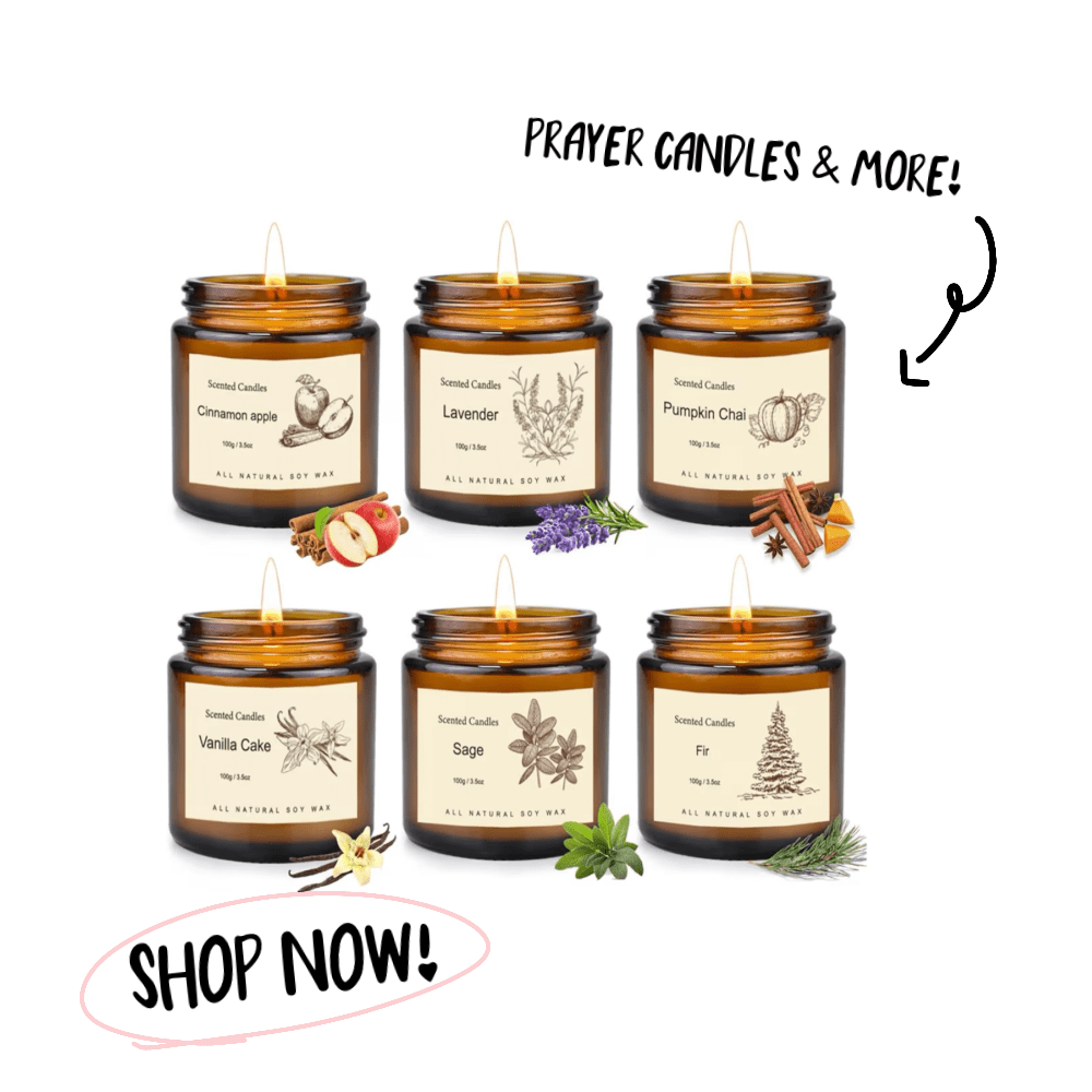 Prayer and devotional essentials designed to support daily spiritual practice. Includes prayer candles and faith-inspired items for quiet reflection and worship